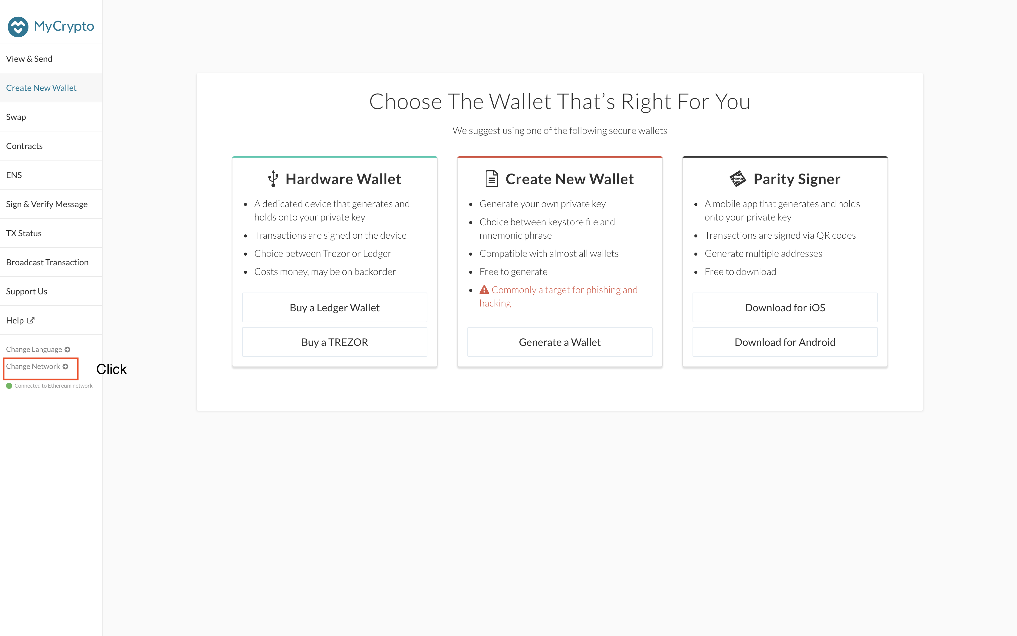 change net in mycrypto